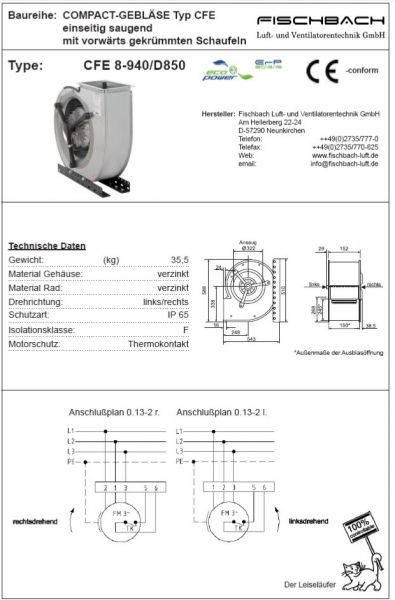 Compact-Gebläse einseitig saugend CFE8-940D850