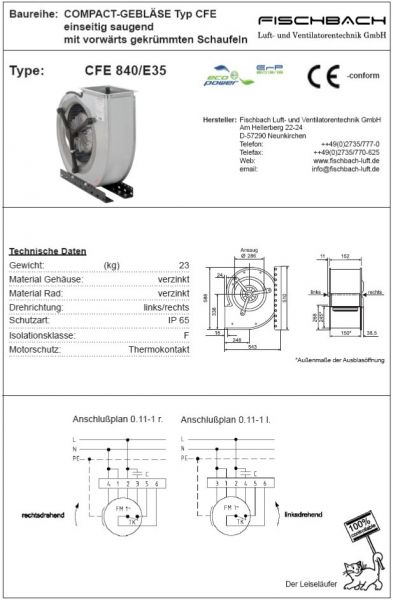 Compact-Gebläse einseitig saugend CFE840E35