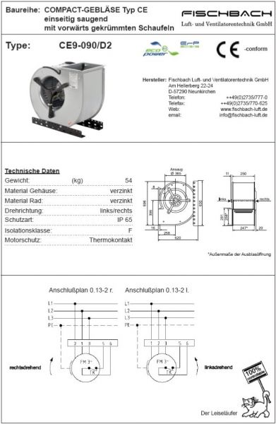 Compact-Gebläse einseitig saugend CE9-090D2